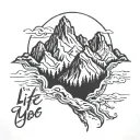 mountain outline. with quote, life goes on positive vibe tattoo design idea