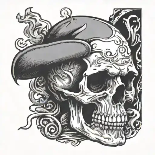 skull smoking cigar tattoo design idea
