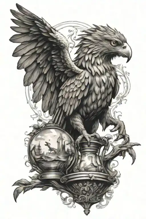 gryphon hour glass surrounded tattoo design idea