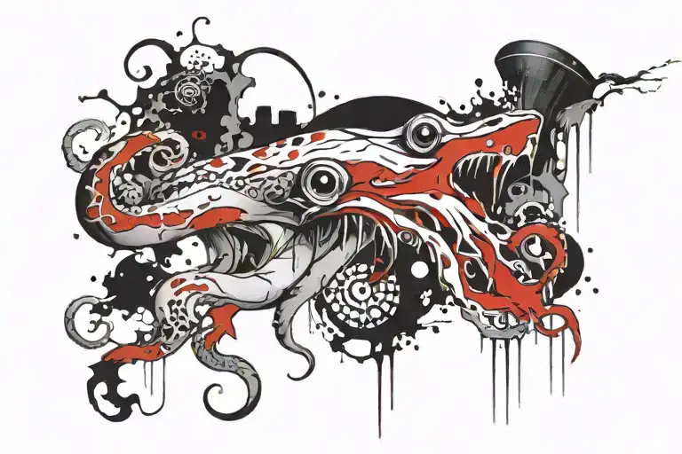 squid on top right, grabbing onto an iceberg in the middle  tattoo design idea