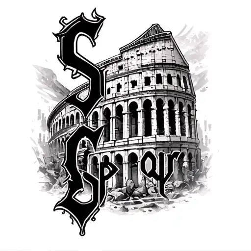"Spqr " Coloseum and gladiator  tattoo design idea