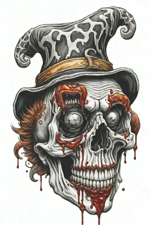 McDonald's clown holds Halloween pumpkin skull with blood tattoo design idea