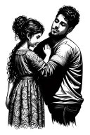 son and dad mom daughters holding hands tattoo design idea