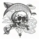 skull and paraglider tattoo design idea