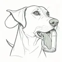full beagle minimalistic line drawing holding a crushed plastic bottle in mouth  tattoo design idea