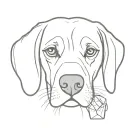 full beagle minimalistic line drawing holding a crushed plastic bottle in mouth  tattoo design idea