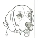 full beagle minimalistic line drawing holding a crushed plastic bottle in mouth  tattoo design idea