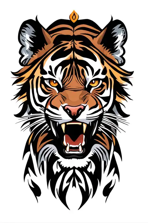 tribal and tiger face tattoo design idea