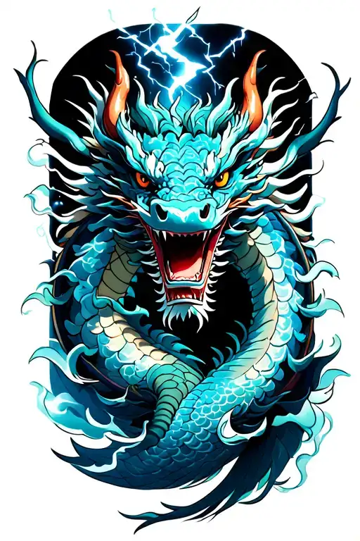 japanese dragons with lightning storm tattoo design idea