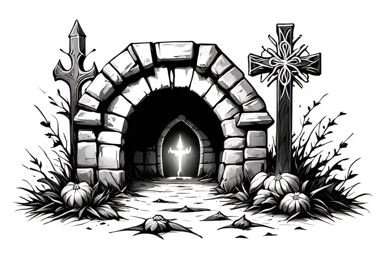 empty tomb and cross tattoo design idea