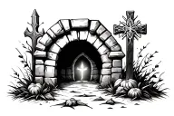 empty tomb and cross tattoo design idea