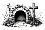 empty tomb and cross tattoo design idea