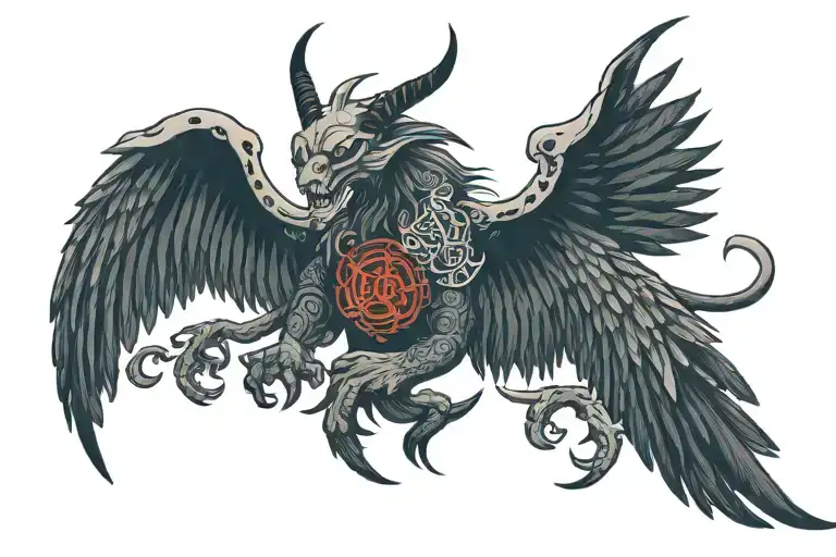 Anti demon possession symbol with 3 sets of wings made tattoo design idea