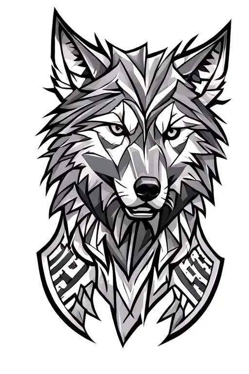 wolf face mantle on shield adorned tattoo design idea