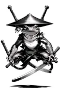 ninja Frog, using a chinese hat, attacking with 2 swords crossing tattoo design idea