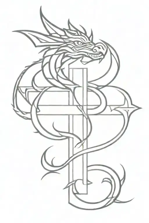 small cross with Aztec dragon wrapped tattoo design idea