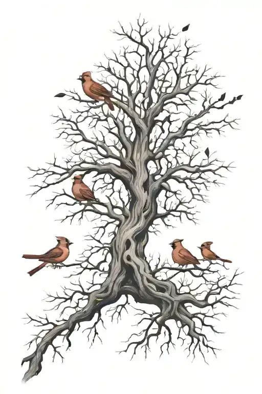 adoption symbol tree with 5 cardinals sitting tattoo design idea