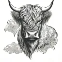 highland cow head tattoo design idea