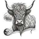 highland cow head tattoo design idea