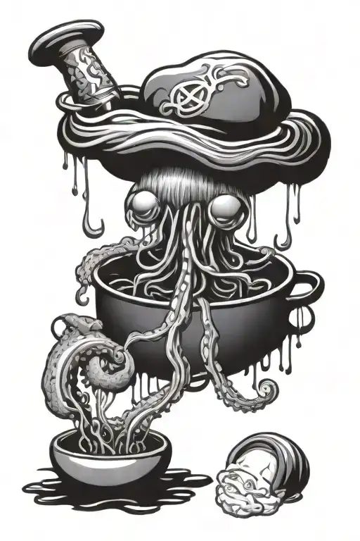 stoner chef jellyfish cooking tattoo design idea