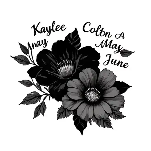 "Kaylee Colton Aj" March, May and June birth flowers intertwined tattoo design idea