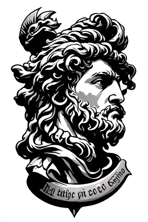 make a tattoo for the upperarm greek god an scrolls with text. also gyiptian gods  tattoo design idea