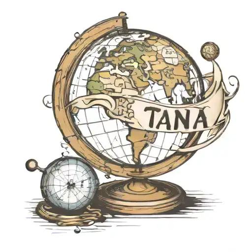 globe with the words tana world on it tattoo design idea