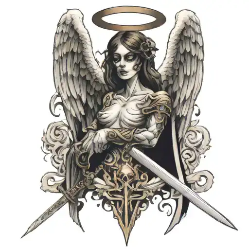 angel of death with a sword tattoo design idea