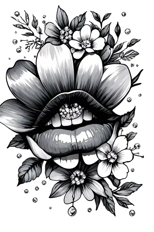 rhinestone lipstick and cosmo flowers tattoo design idea