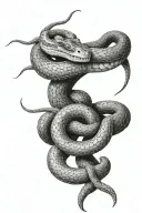 staff with a two headed snake the staff is gold the one head is black and the other head is white tattoo design idea