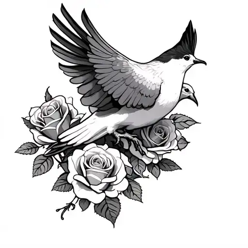 dove facing downwards on a bed of roses tattoo design idea