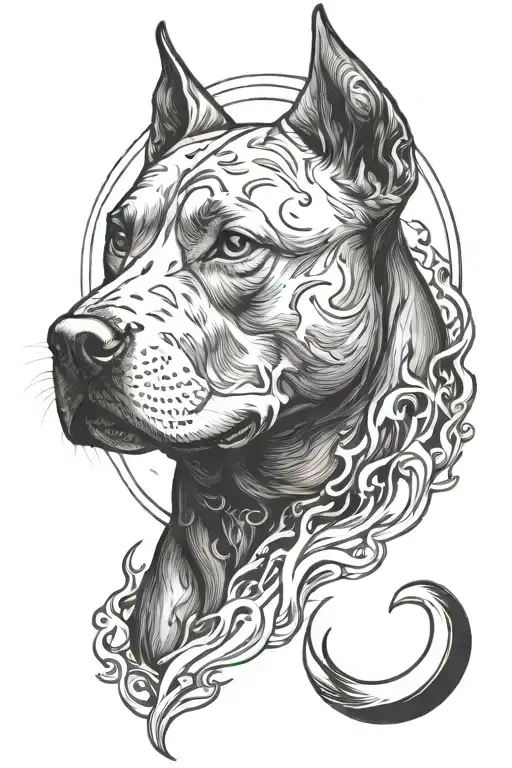 pitbull and fire and moon tattoo design idea