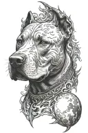 pitbull and fire and moon tattoo design idea