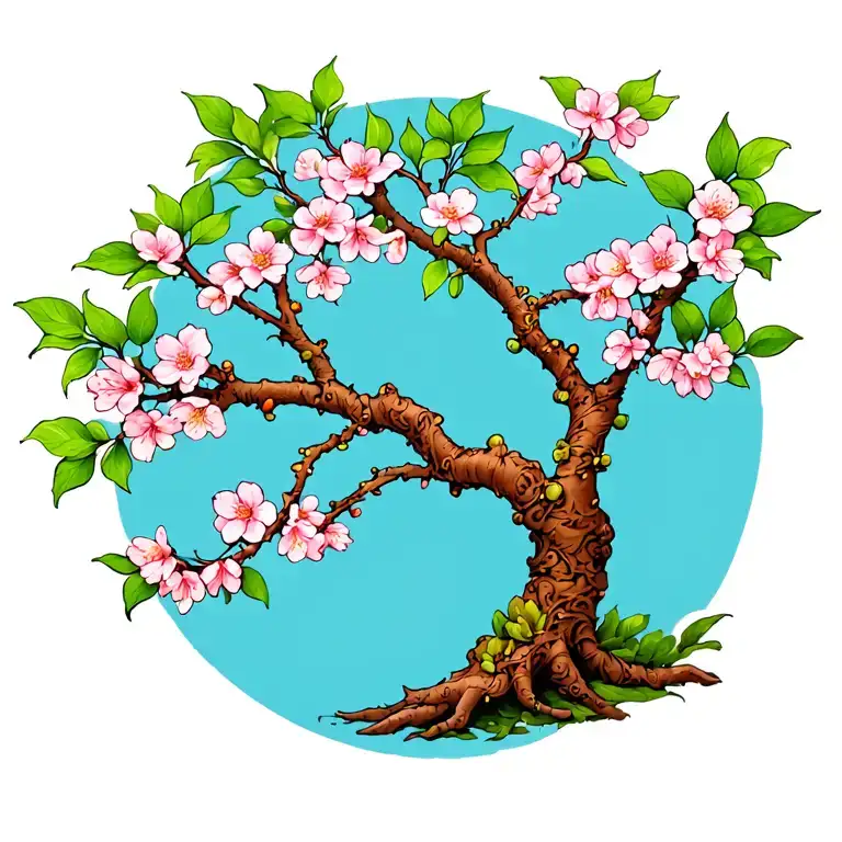 a very long branch of a blossom tree tattoo design idea