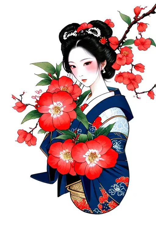 Japanese cherry manga and signs tattoo design idea