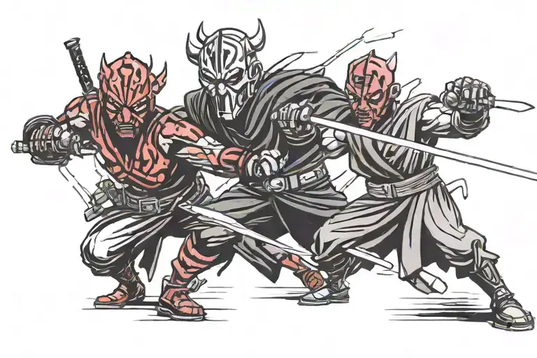 Darth maul fighting bart man tattoo design idea