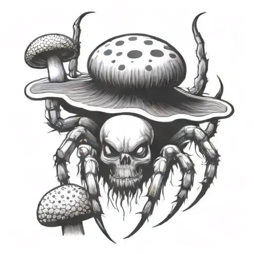 A spider with fangs with a torso of a mushroom shape with fangs tattoo design idea