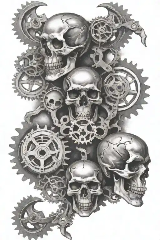 demonic skulls, motorbike chains, gears, sprockets, tattoo design idea