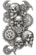 demonic skulls, motorbike chains, gears, sprockets, tattoo design idea