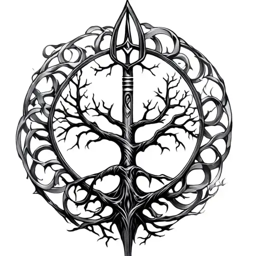 Tryzub Ukraine Trident Tree of Life tattoo design idea