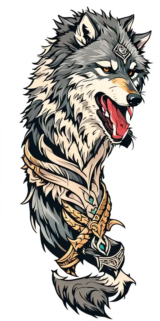 fenrir viking norse wolf tattoo design idea