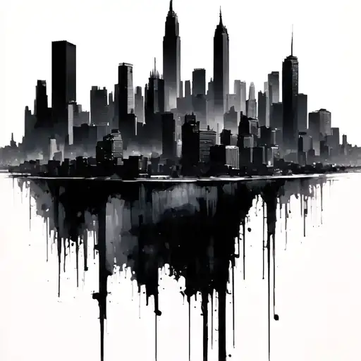 Gotham City skyline blending tattoo design idea