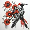 skeleton bird with poppy tattoo design idea