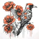 skeleton bird with poppy tattoo design idea