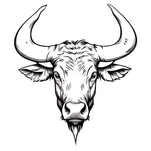 line art water buffalo head tattoo design idea