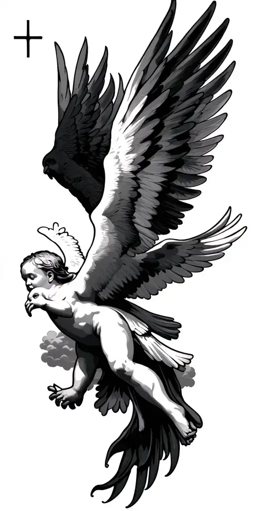 heaven Jesus Christ clouds doves baby angle with wings tattoo design idea