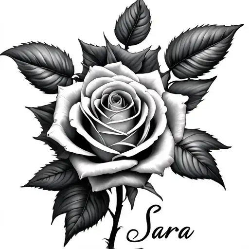 roses with the name Sara hidden in the petals tattoo design idea