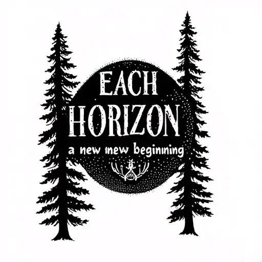 "Each horizon - a new beginning" vikings in a forest  tattoo design idea