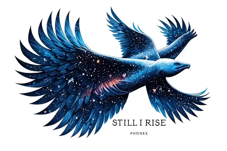 "STILL I RISE" "STILL I RISE" phoinex flying thru the sky filled with stars tattoo design idea