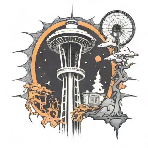 space needle with roots growing down tattoo design idea